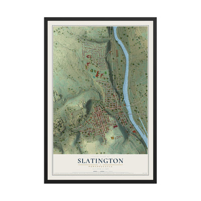 Map of Slatington, Pennsylvania, 12 x 18 inch print in a black wood frame