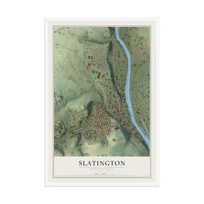 Map of Slatington, Pennsylvania, 12 x 18 inch print in a white wood frame