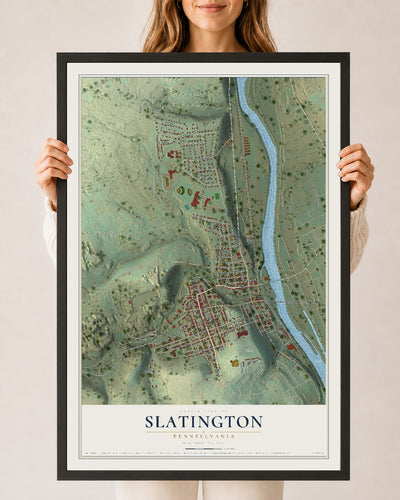 Map of Slatington, Pennsylvania, 24 x 36 inch print in a black wood frame