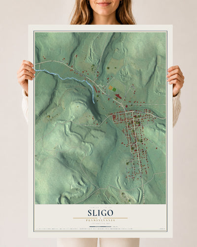 Map of Sligo, Pennsylvania, 24 x 36 inch unframed archival matte print