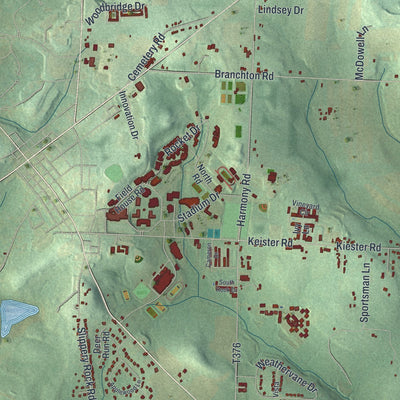 Close-up of the map of Slippery Rock, Butler County, Pennsylvania print showing street and building detail