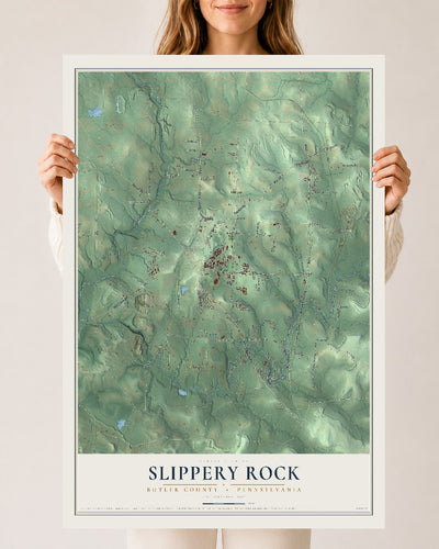 Map of Slippery Rock, Butler County, Pennsylvania, 24 x 36 inch unframed archival matte print