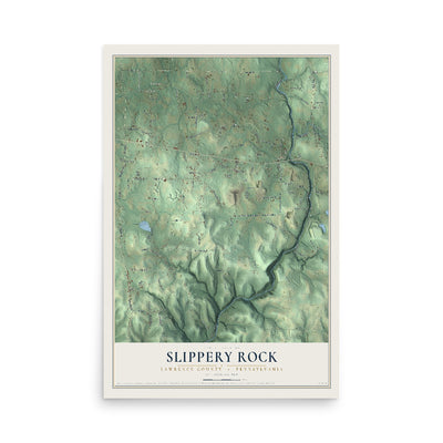 Map of Slippery Rock, Lawrence County, Pennsylvania, 12 x 18 inch unframed archival matte print