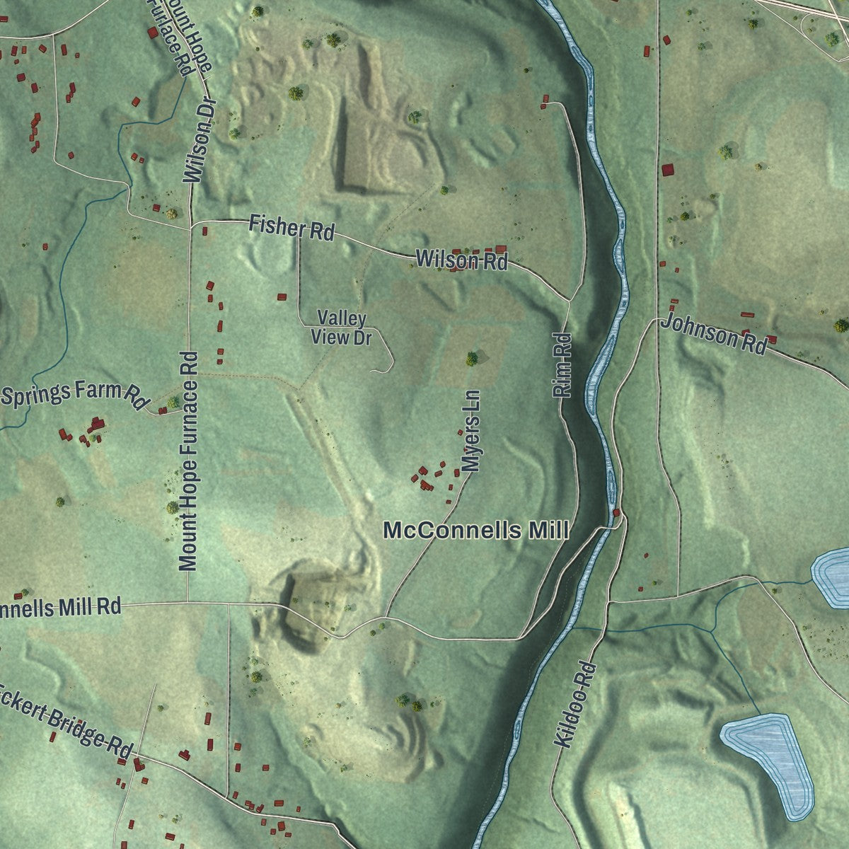 Second close-up of the map of Slippery Rock, Lawrence County, Pennsylvania print showing more streets and buildings