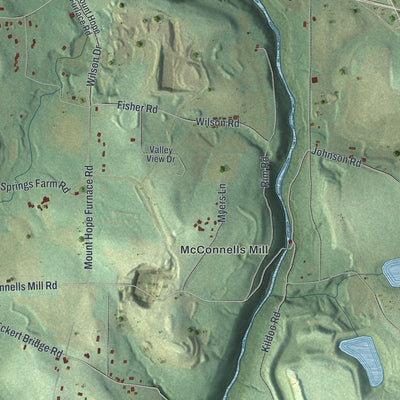 Second close-up of the map of Slippery Rock, Lawrence County, Pennsylvania print showing more streets and buildings