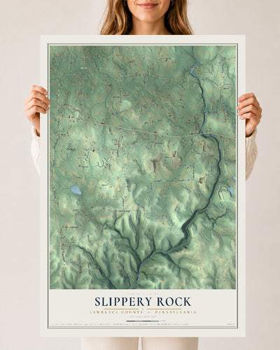 Map of Slippery Rock, Lawrence County, Pennsylvania, 24 x 36 inch unframed archival matte print