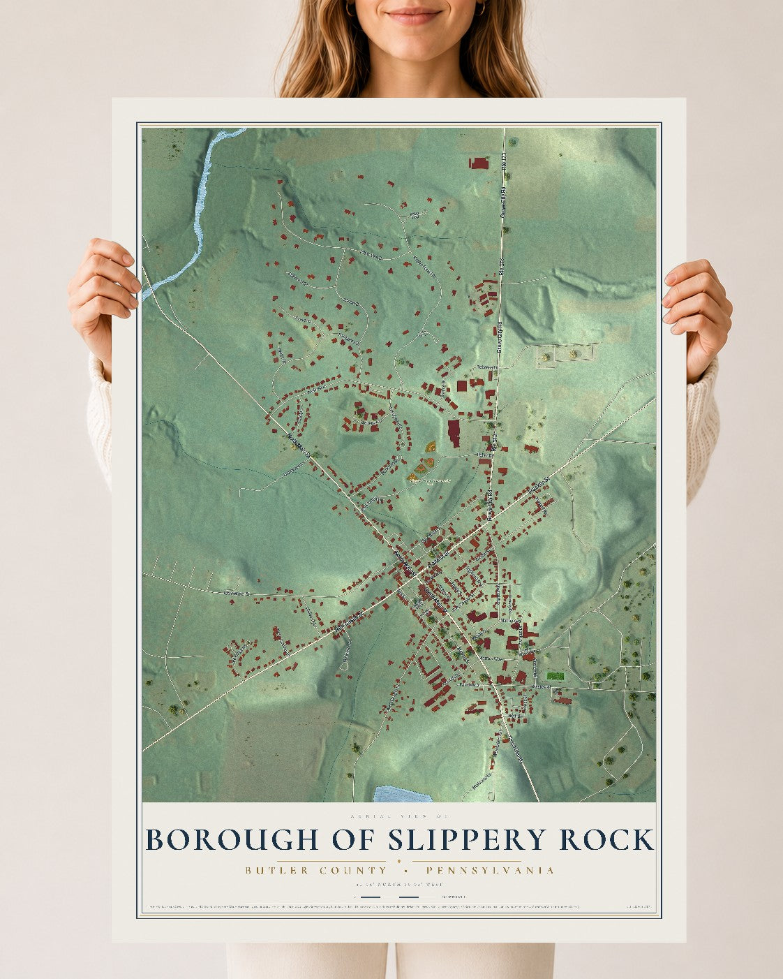 Map of the Borough of Slippery Rock, Butler County, Pennsylvania, 24 x 36 inch unframed archival matte print