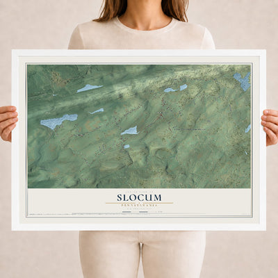 Map of Slocum, Pennsylvania, 18 x 24 inch print in a white wood frame