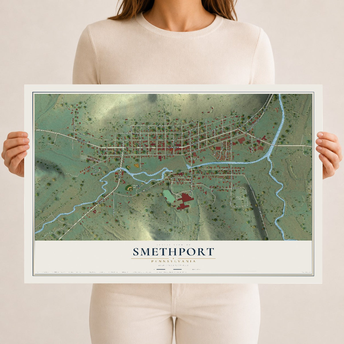 Map of Smethport, Pennsylvania, 12 x 18 inch unframed archival matte print
