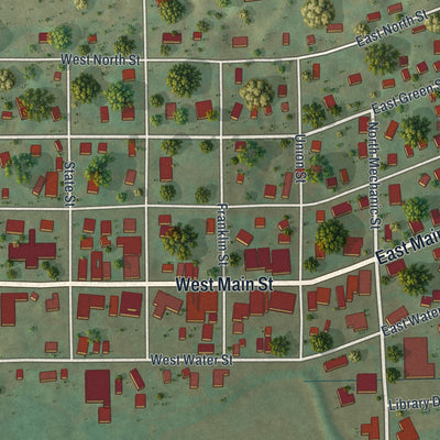 Close-up of the map of Smethport, Pennsylvania print showing street and building detail