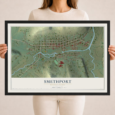 Map of Smethport, Pennsylvania, 18 x 24 inch print in a black wood frame