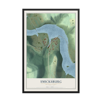 Map of Smicksburg, Pennsylvania, 12 x 18 inch print in a black wood frame