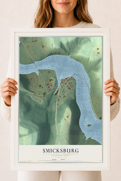 Map of Smicksburg, Pennsylvania, 18 x 24 inch print in a white wood frame