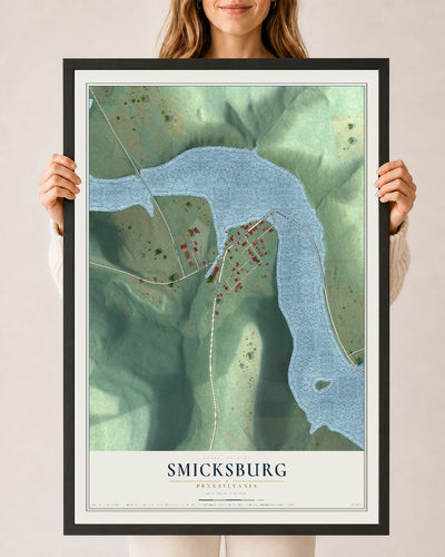 Map of Smicksburg, Pennsylvania, 24 x 36 inch print in a black wood frame