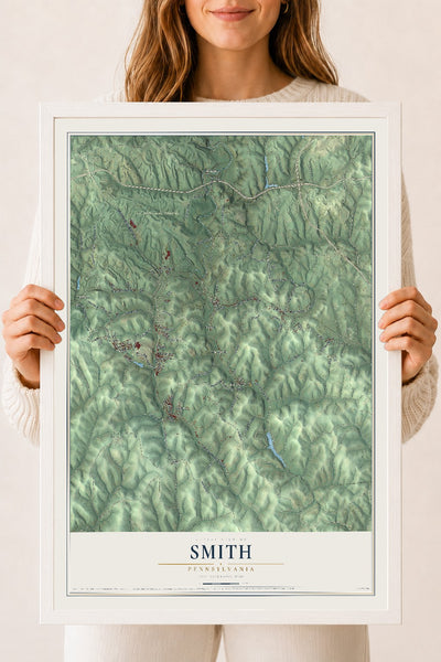 Map of Smith, Pennsylvania, 18 x 24 inch print in a white wood frame
