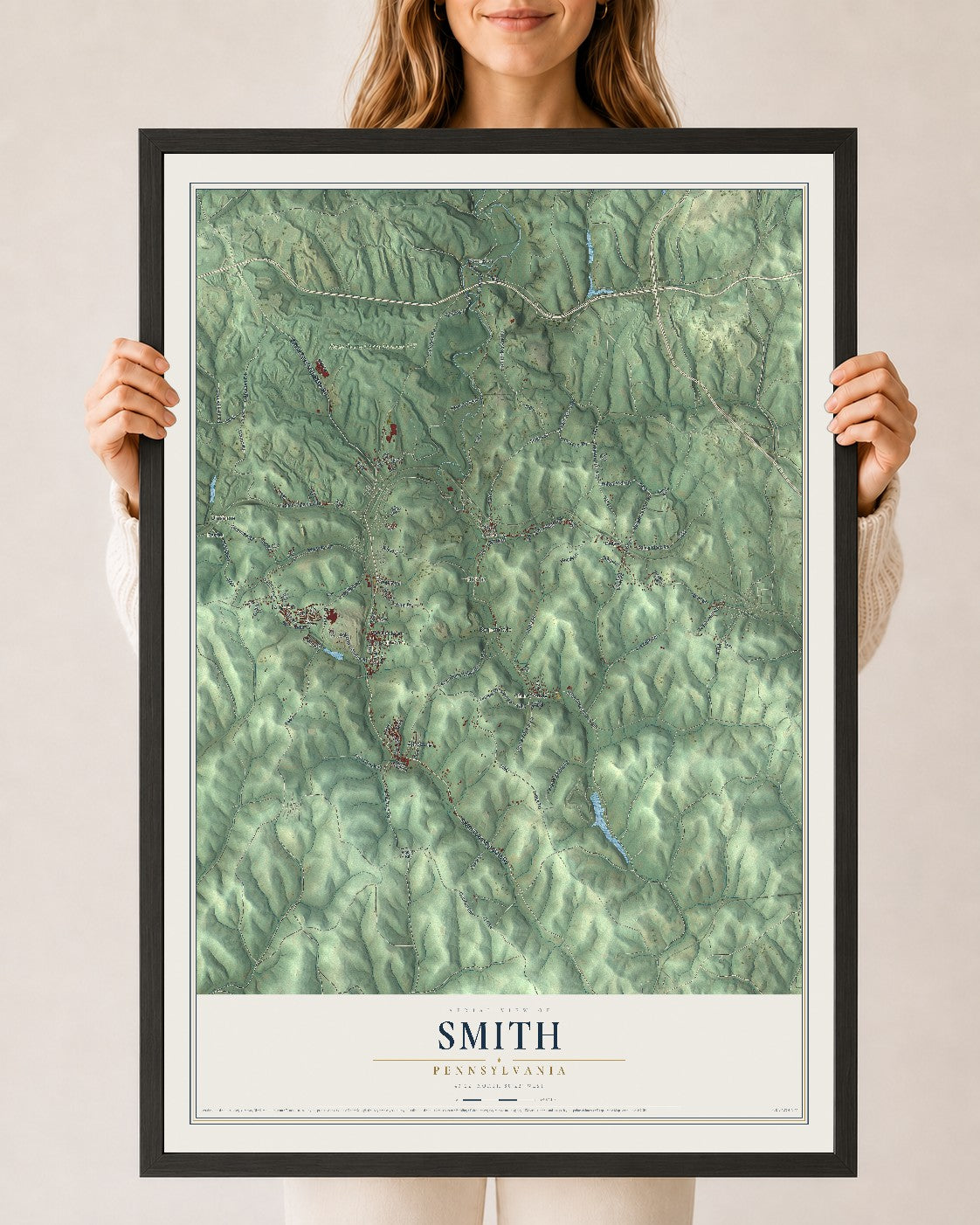 Map of Smith, Pennsylvania, 24 x 36 inch print in a black wood frame
