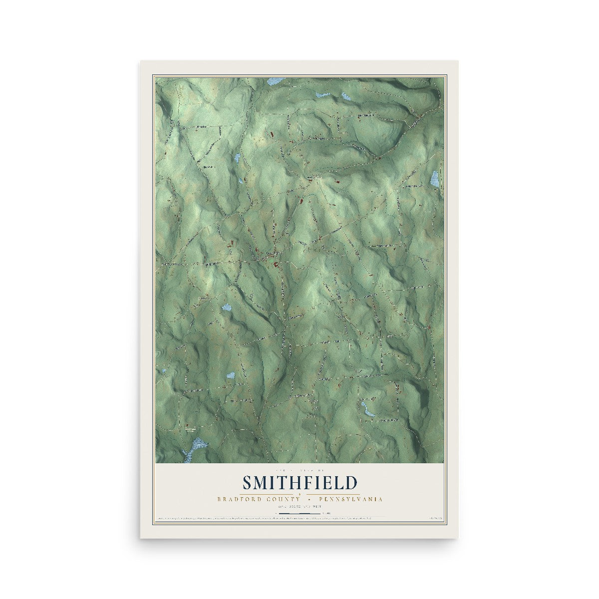 Map of Smithfield, Bradford County, Pennsylvania, 12 x 18 inch unframed archival matte print