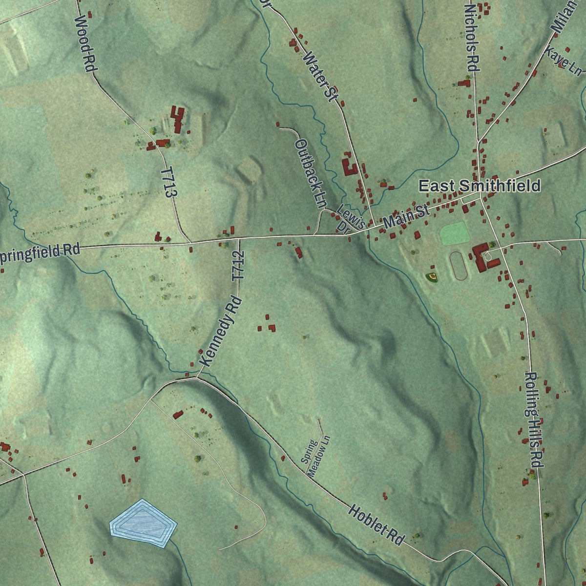 Close-up of the map of Smithfield, Bradford County, Pennsylvania print showing street and building detail