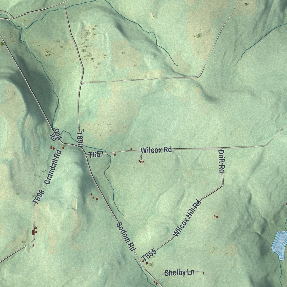 Second close-up of the map of Smithfield, Bradford County, Pennsylvania print showing more streets and buildings