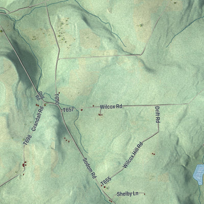 Second close-up of the map of Smithfield, Bradford County, Pennsylvania print showing more streets and buildings