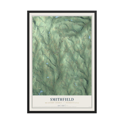 Map of Smithfield, Bradford County, Pennsylvania, 12 x 18 inch print in a black wood frame