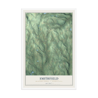 Map of Smithfield, Bradford County, Pennsylvania, 12 x 18 inch print in a white wood frame
