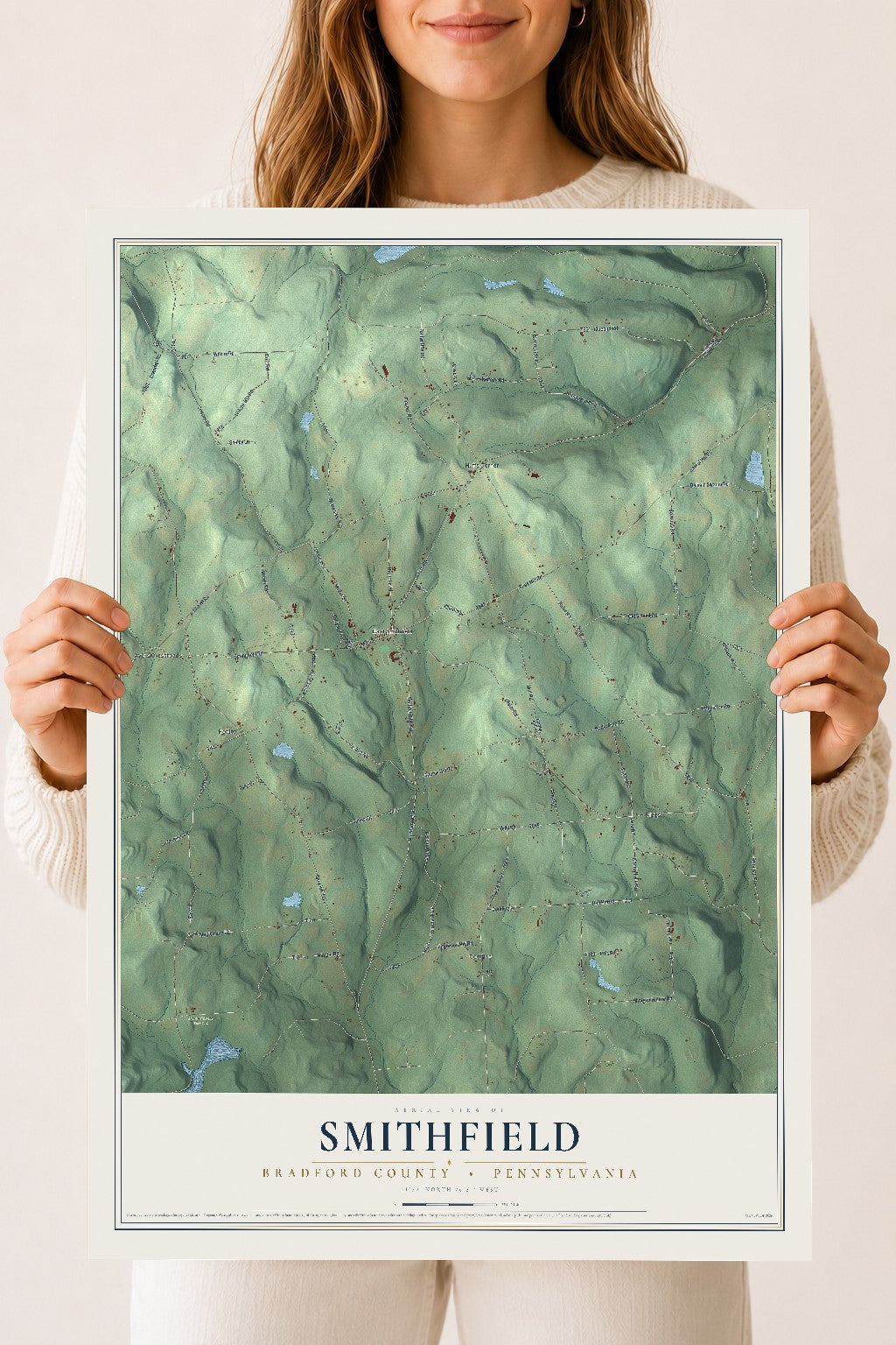 Map of Smithfield, Bradford County, Pennsylvania, 18 x 24 inch unframed archival matte print