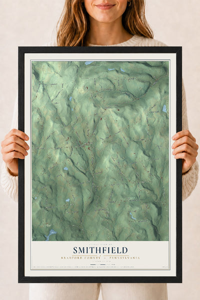 Map of Smithfield, Bradford County, Pennsylvania, 18 x 24 inch print in a black wood frame