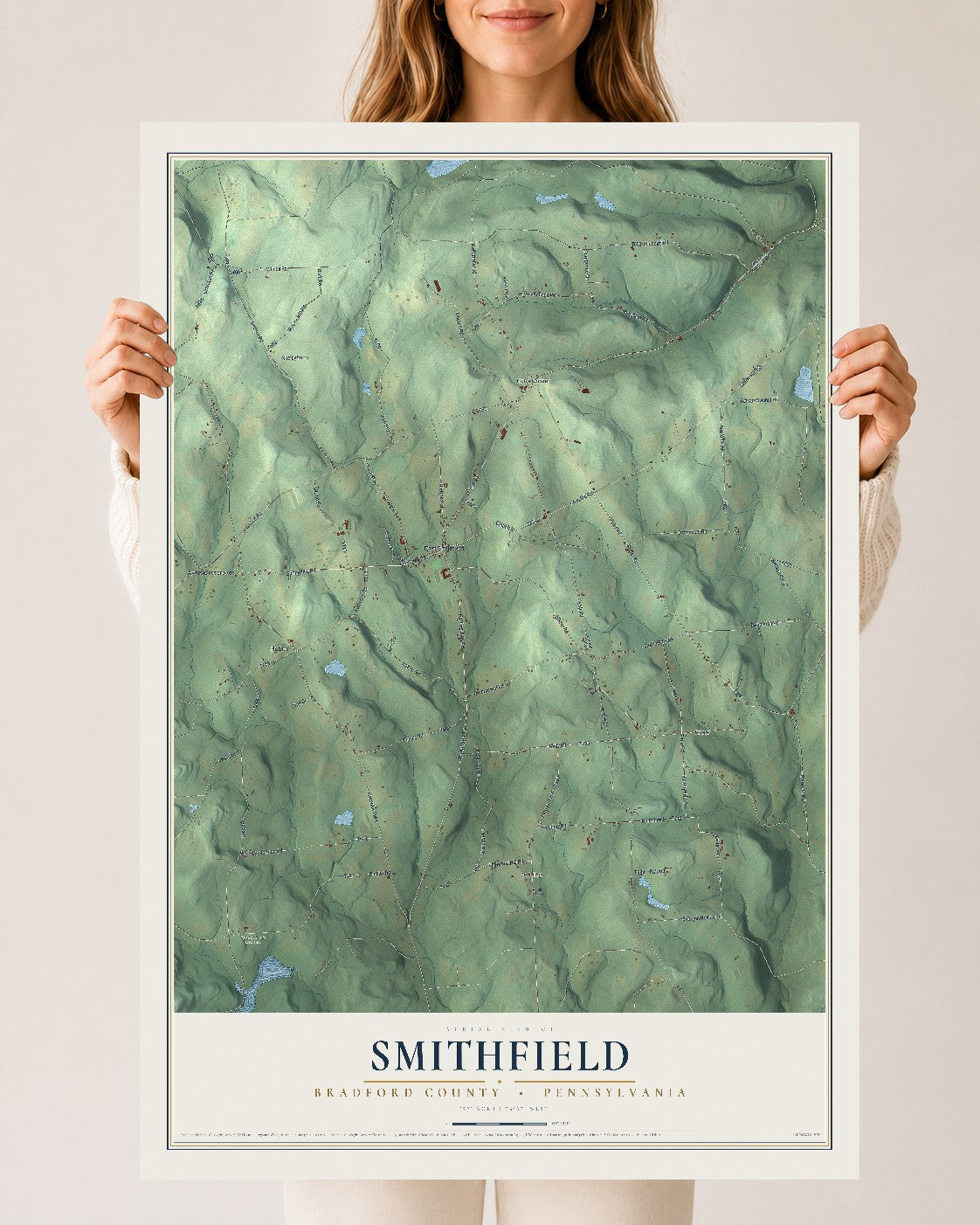 Map of Smithfield, Bradford County, Pennsylvania, 24 x 36 inch unframed archival matte print