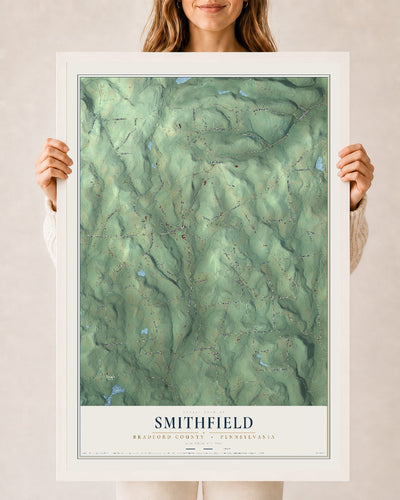 Map of Smithfield, Bradford County, Pennsylvania, 24 x 36 inch print in a white wood frame