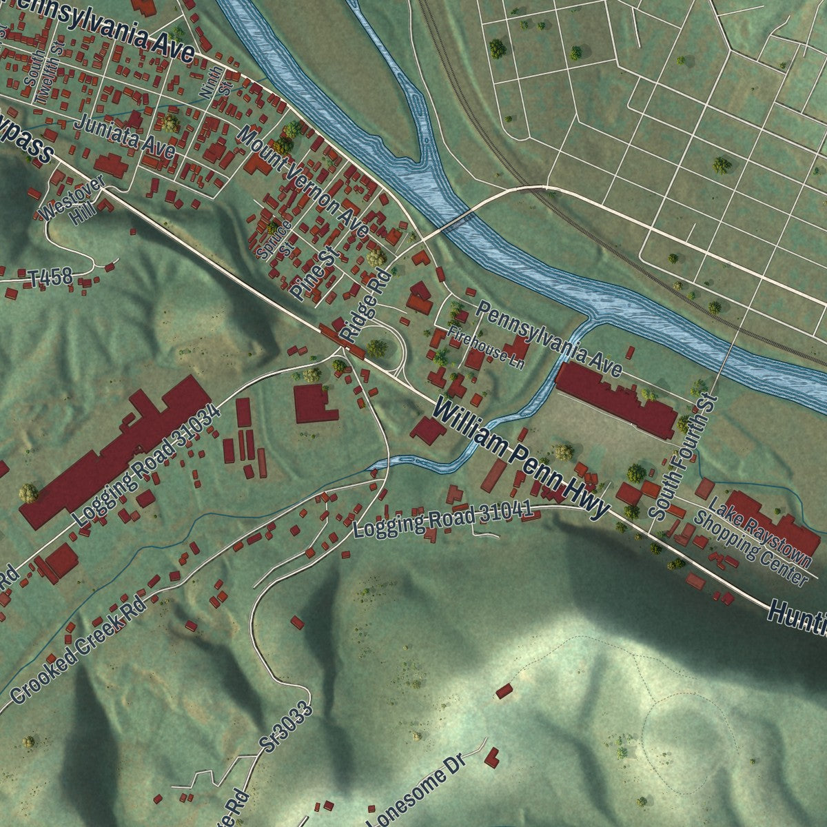 Close-up of the map of Smithfield, Huntingdon County, Pennsylvania print showing street and building detail