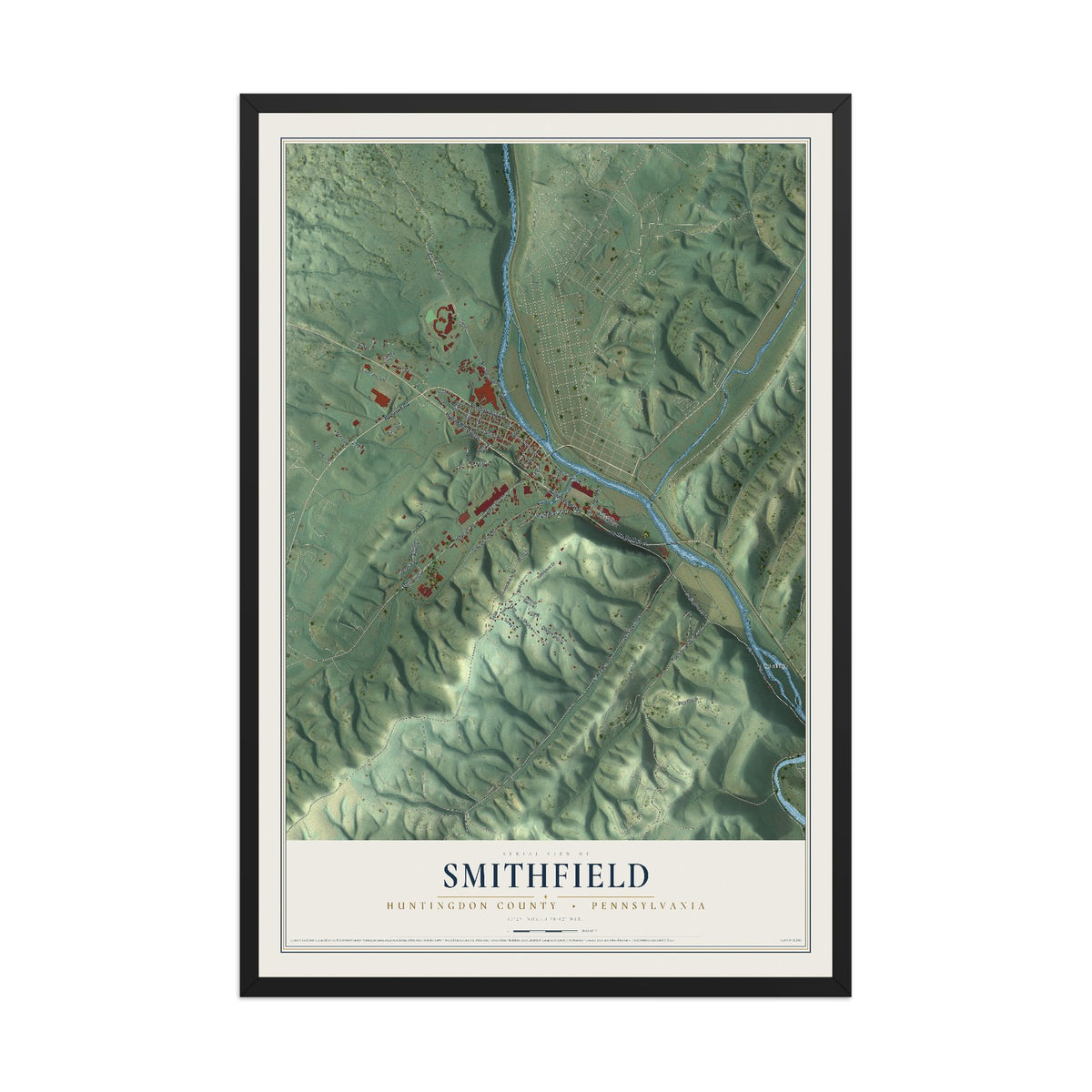 Map of Smithfield, Huntingdon County, Pennsylvania, 12 x 18 inch print in a black wood frame