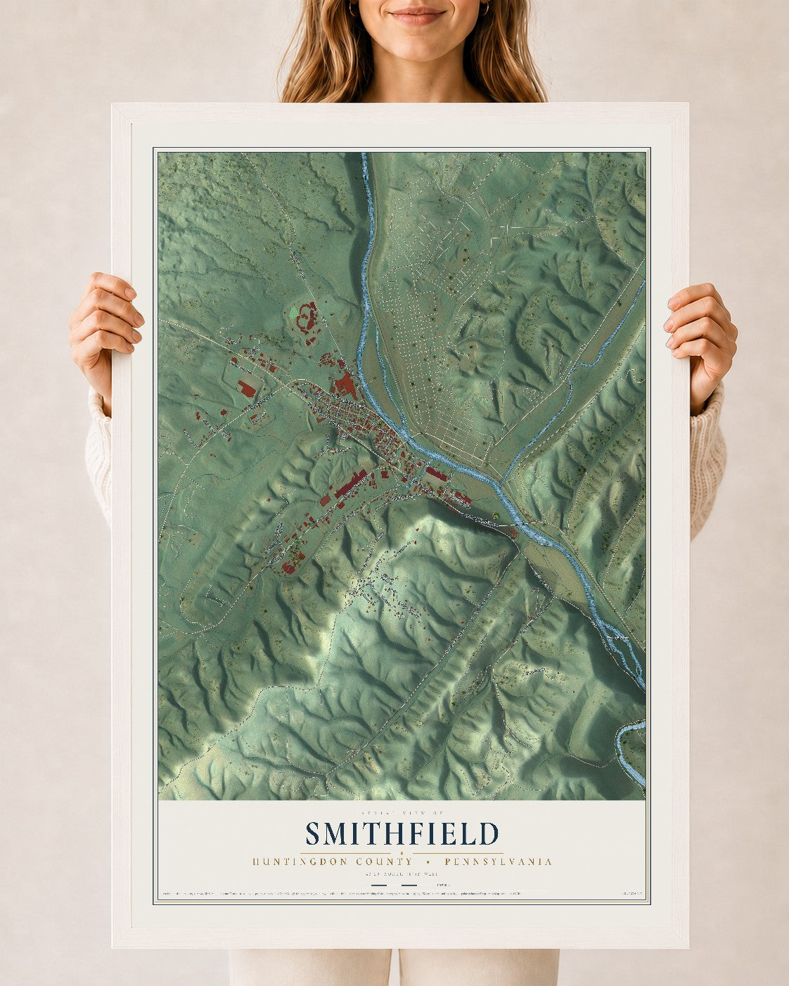 Map of Smithfield, Huntingdon County, Pennsylvania, 24 x 36 inch print in a white wood frame