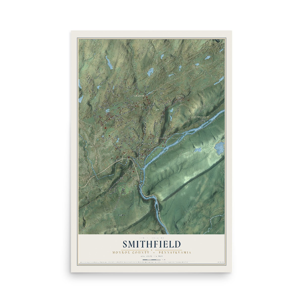 Map of Smithfield, Monroe County, Pennsylvania, 12 x 18 inch unframed archival matte print