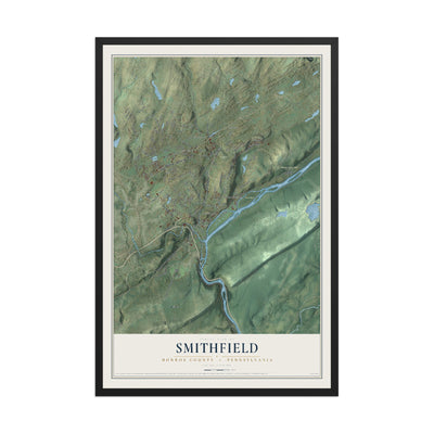 Map of Smithfield, Monroe County, Pennsylvania, 12 x 18 inch print in a black wood frame