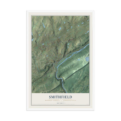 Map of Smithfield, Monroe County, Pennsylvania, 12 x 18 inch print in a white wood frame
