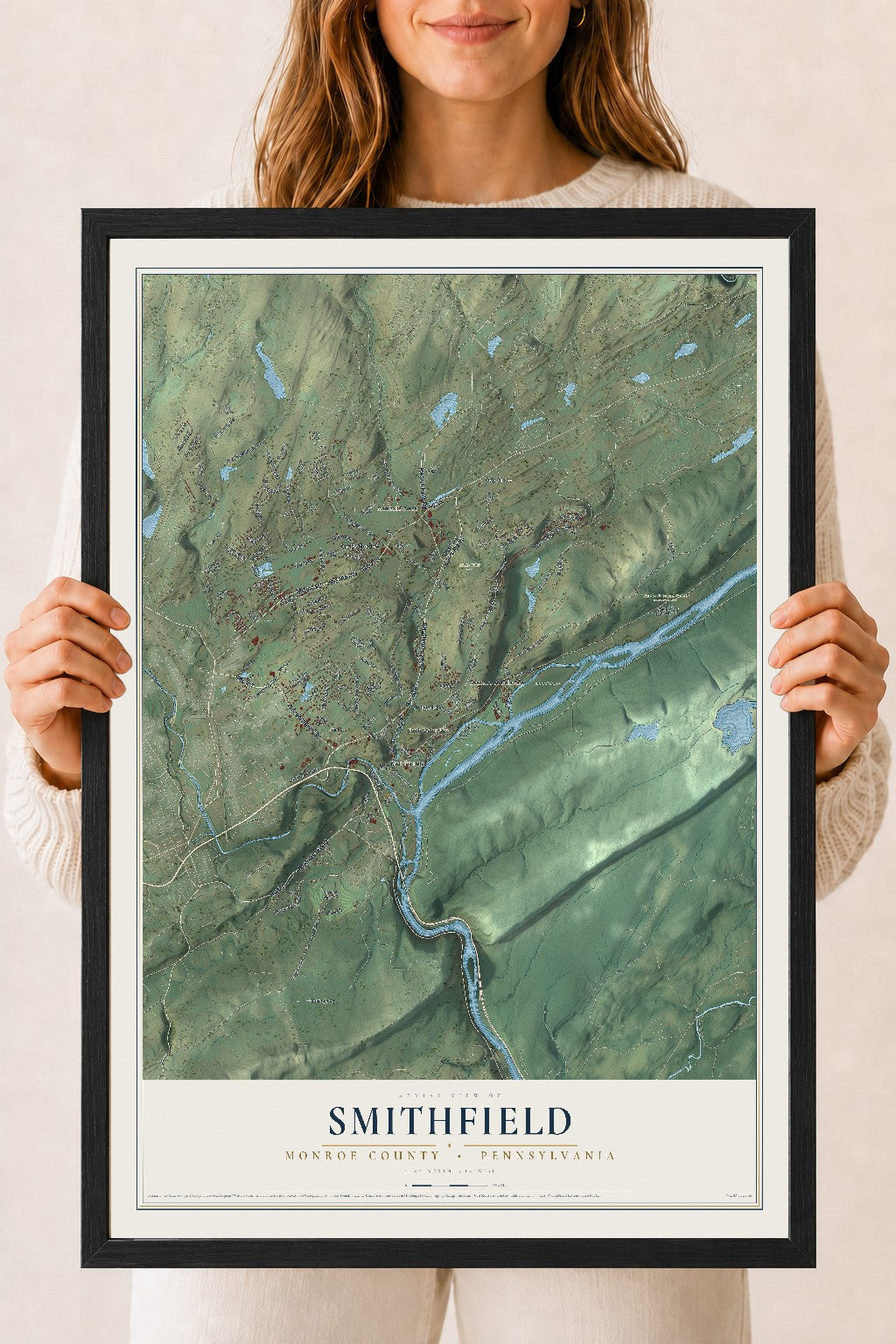 Map of Smithfield, Monroe County, Pennsylvania, 18 x 24 inch print in a black wood frame