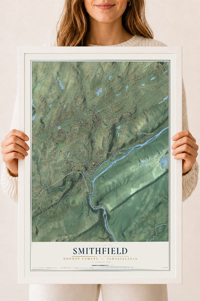 Map of Smithfield, Monroe County, Pennsylvania, 18 x 24 inch print in a white wood frame