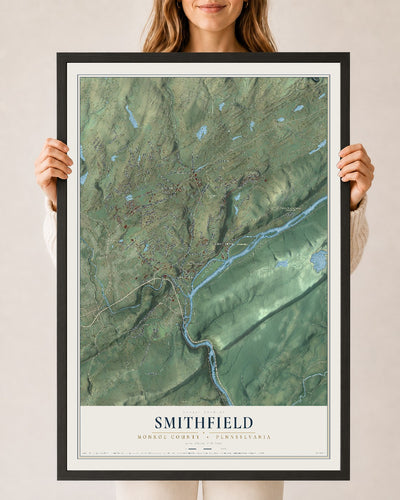 Map of Smithfield, Monroe County, Pennsylvania, 24 x 36 inch print in a black wood frame