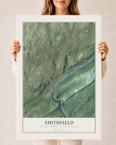 Map of Smithfield, Monroe County, Pennsylvania, 24 x 36 inch print in a white wood frame