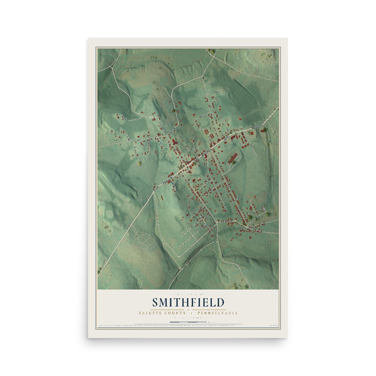 Map of Smithfield, Fayette County, Pennsylvania, 12 x 18 inch unframed archival matte print