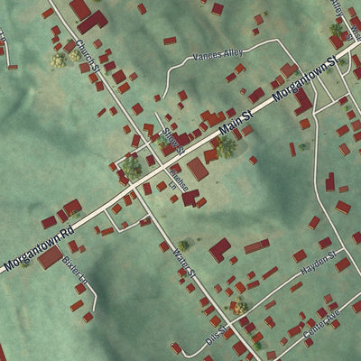 Close-up of the map of Smithfield, Fayette County, Pennsylvania print showing street and building detail