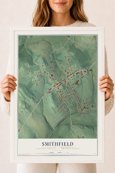 Map of Smithfield, Fayette County, Pennsylvania, 18 x 24 inch print in a white wood frame