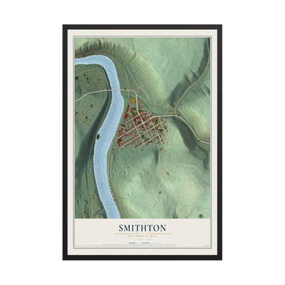 Map of Smithton, Pennsylvania, 12 x 18 inch print in a black wood frame