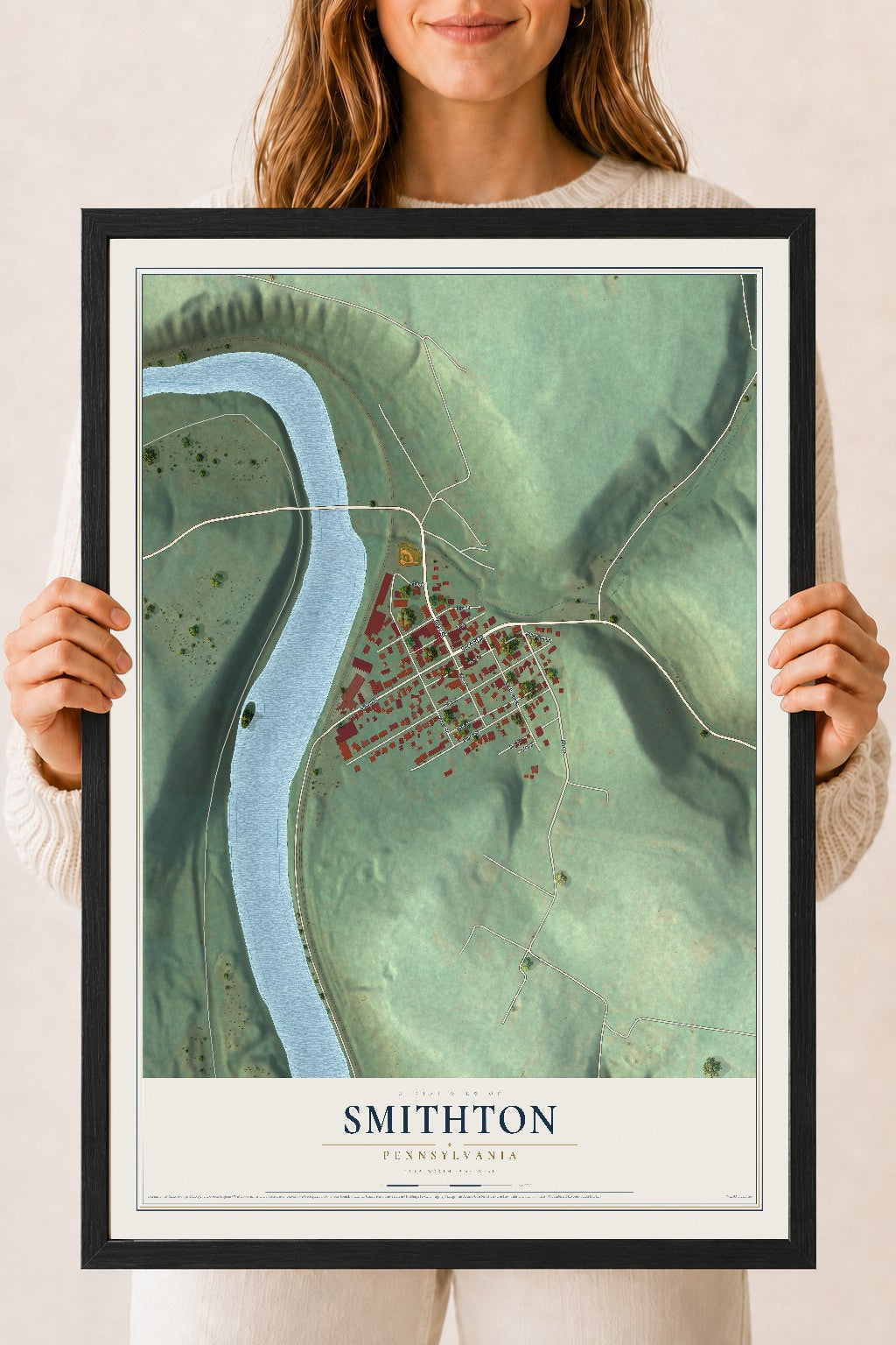 Map of Smithton, Pennsylvania, 18 x 24 inch print in a black wood frame