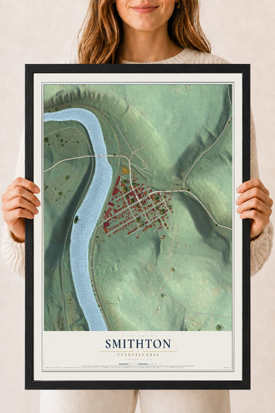 Map of Smithton, Pennsylvania, 18 x 24 inch print in a black wood frame
