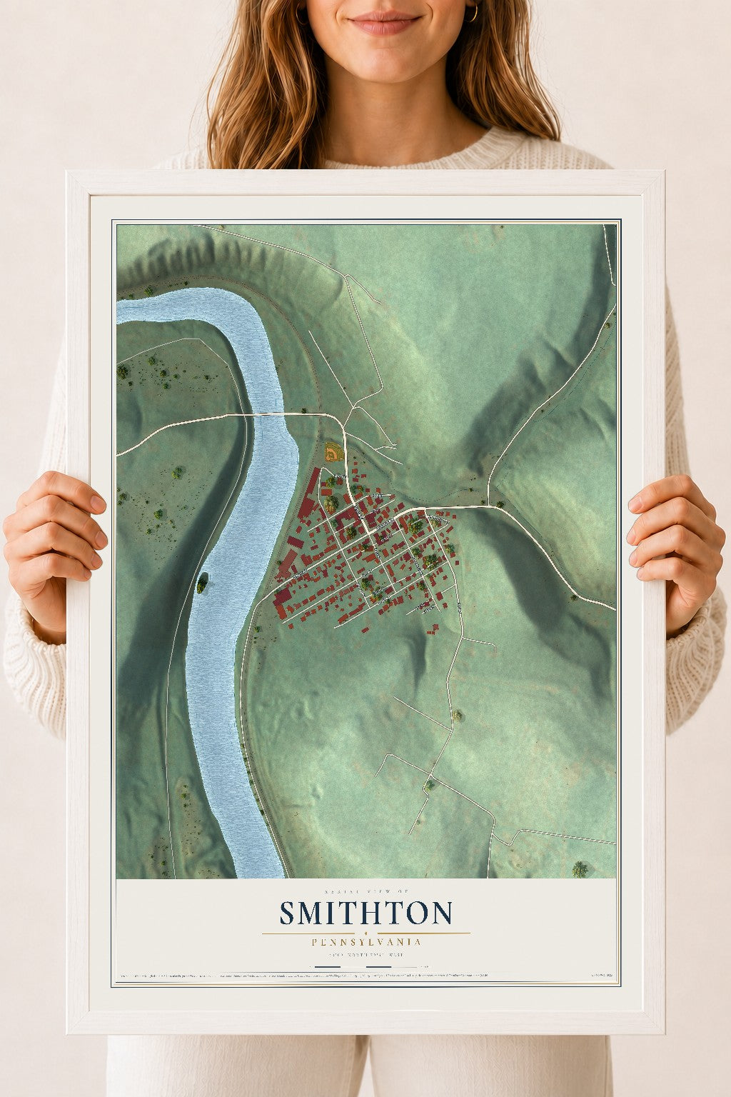 Map of Smithton, Pennsylvania, 18 x 24 inch print in a white wood frame