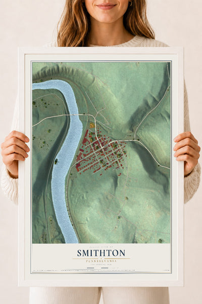 Map of Smithton, Pennsylvania, 18 x 24 inch print in a white wood frame