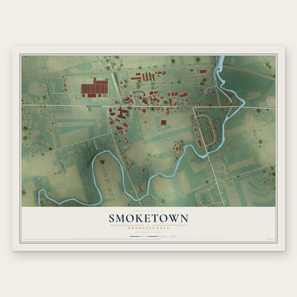 Smoketown, Pennsylvania map print, the full design