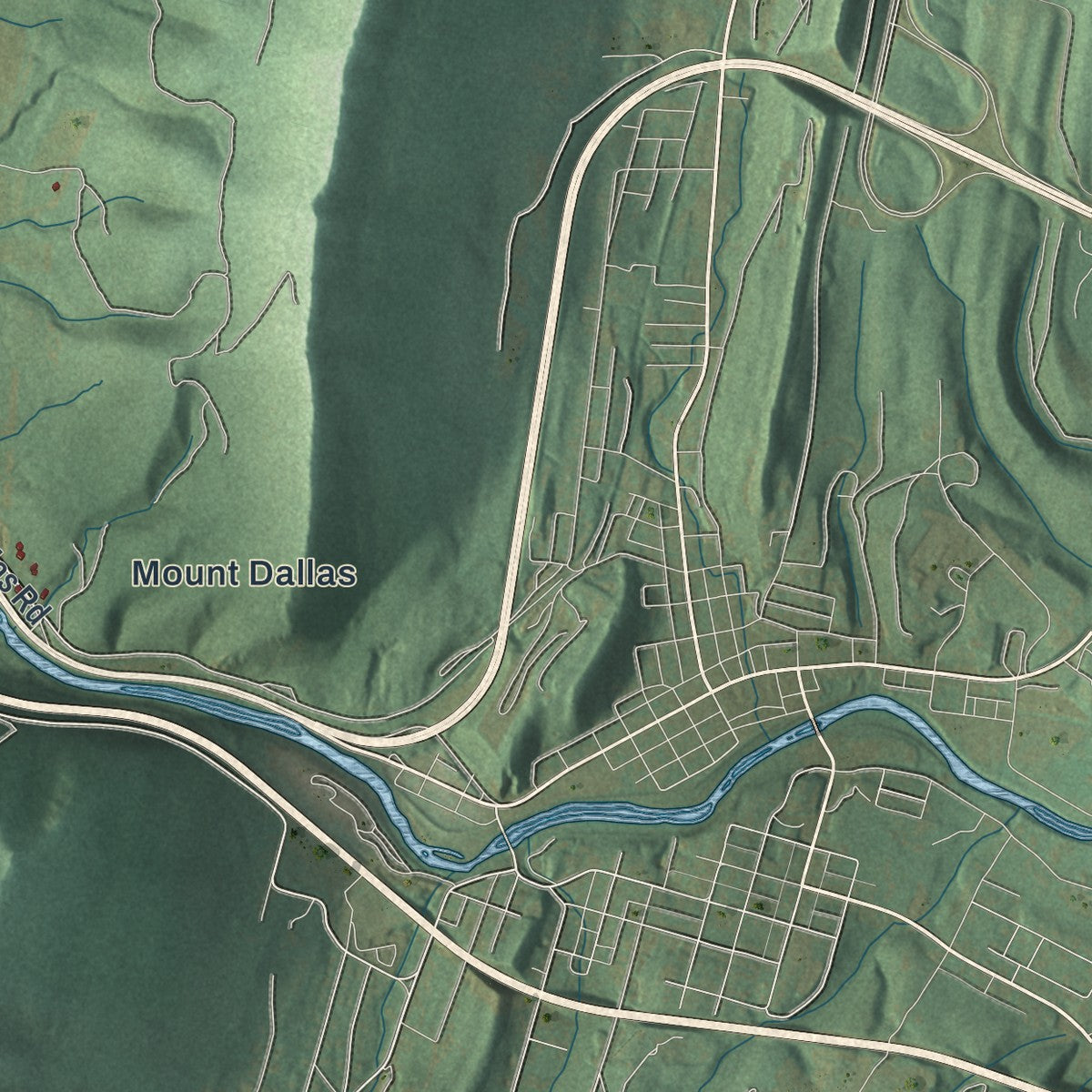 Close-up of the map of Snake Spring, Pennsylvania print showing street and building detail